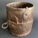 Large measuring pot in wood and old iron, 19th century folk art