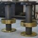 Set of 6 steel and brass stools, 1980s