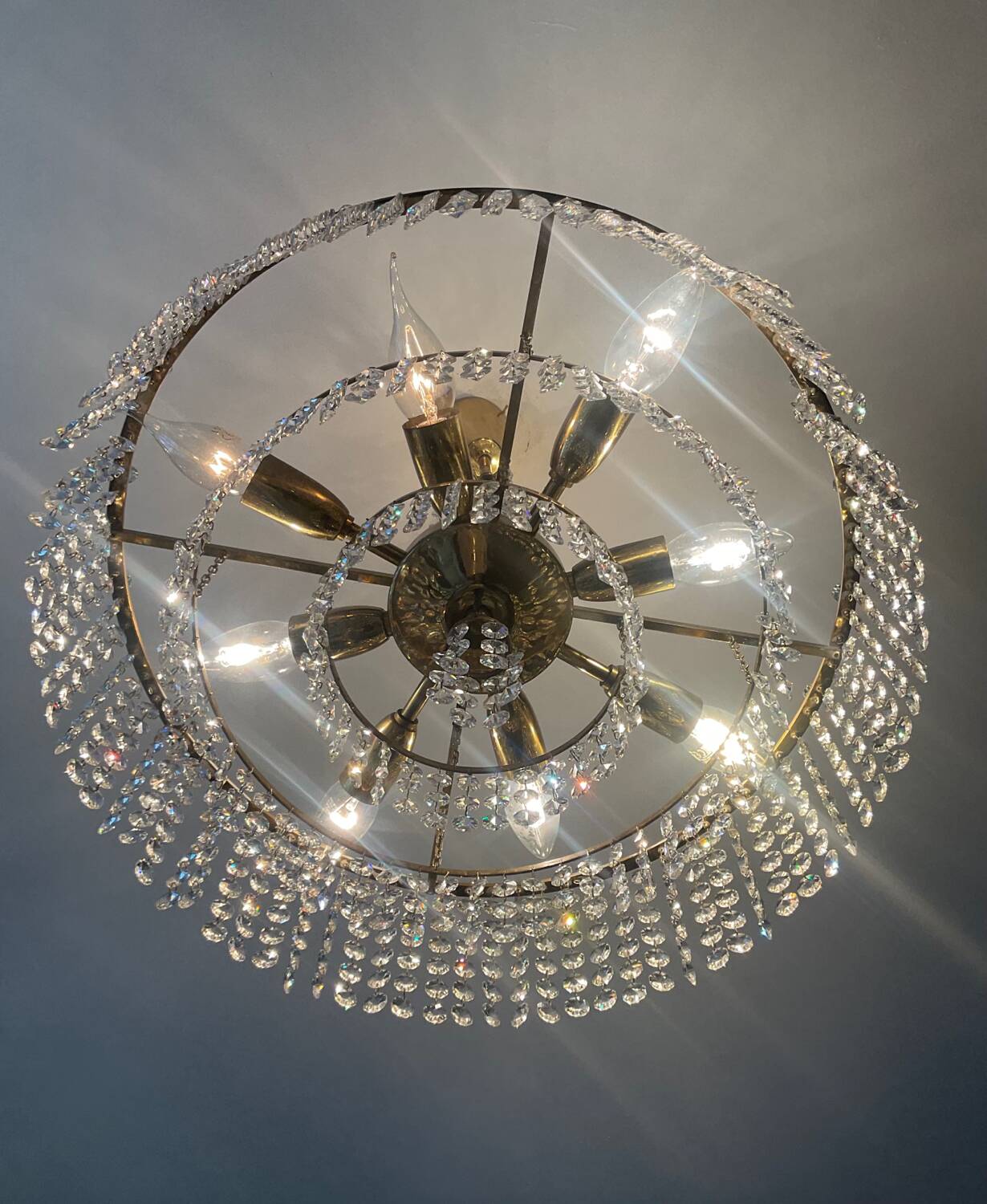 Vintage brass and crystal tassel chandelier