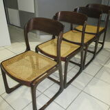 Set of 4 Baumann canned chairs model sled 1970