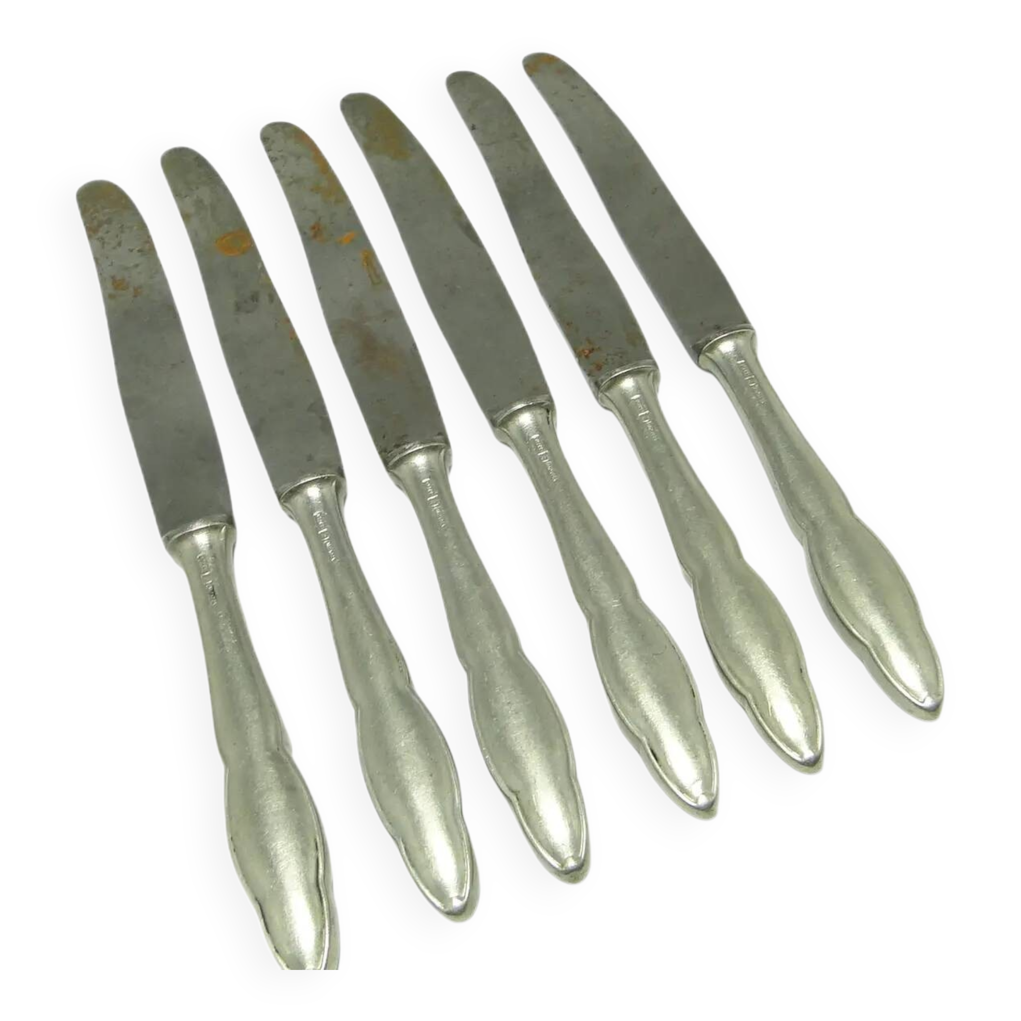 Set of bread knives Modernism, silver-plated brass, Poland, 1950s