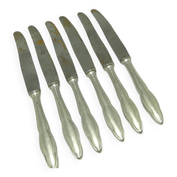 Set of bread knives Modernism, silver-plated brass, Poland, 1950s