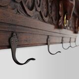 Large 18th Century Gothic solid oak hand carved coat rack, France