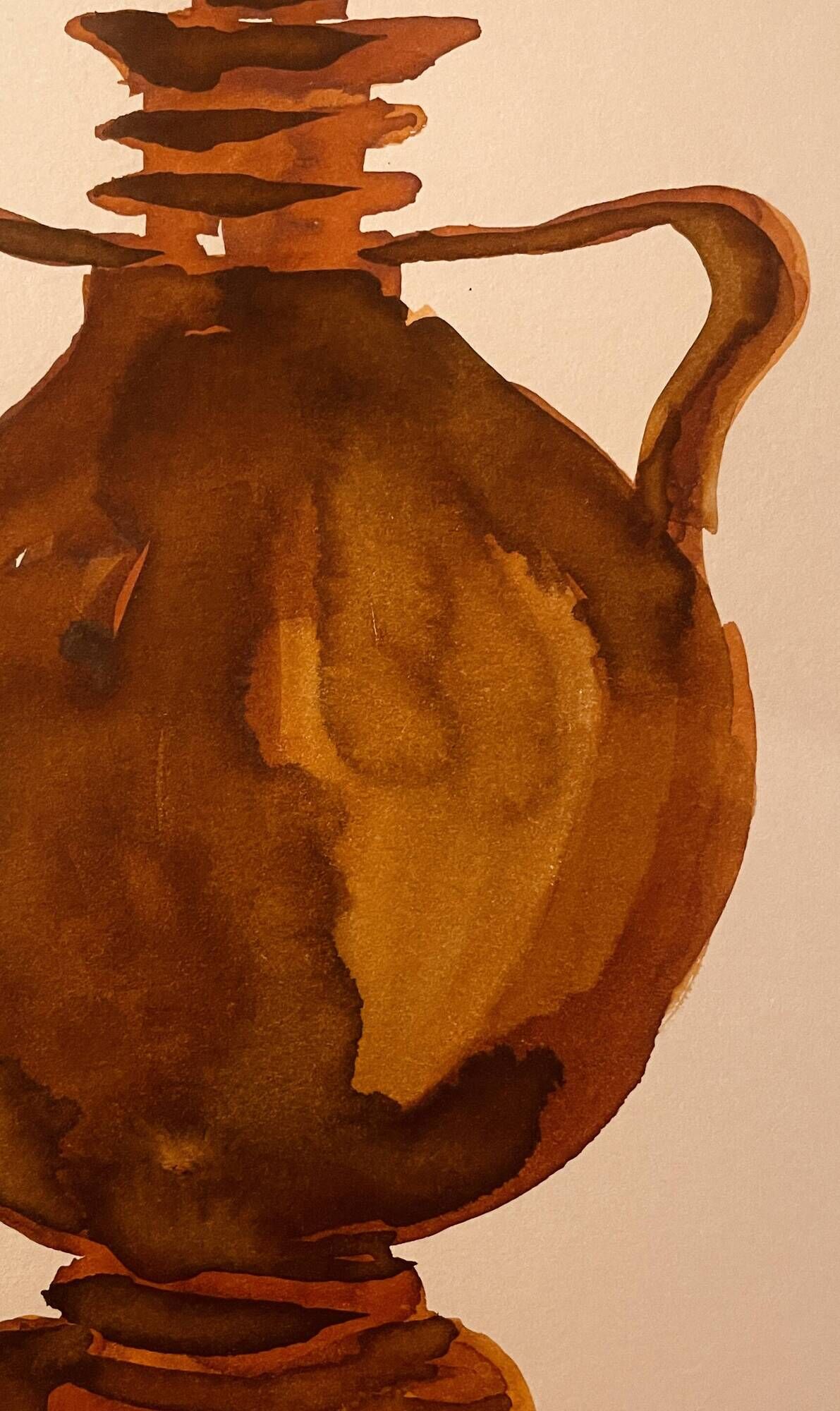 Signed watercolour and ink painting vase Wabi Sabi Fès