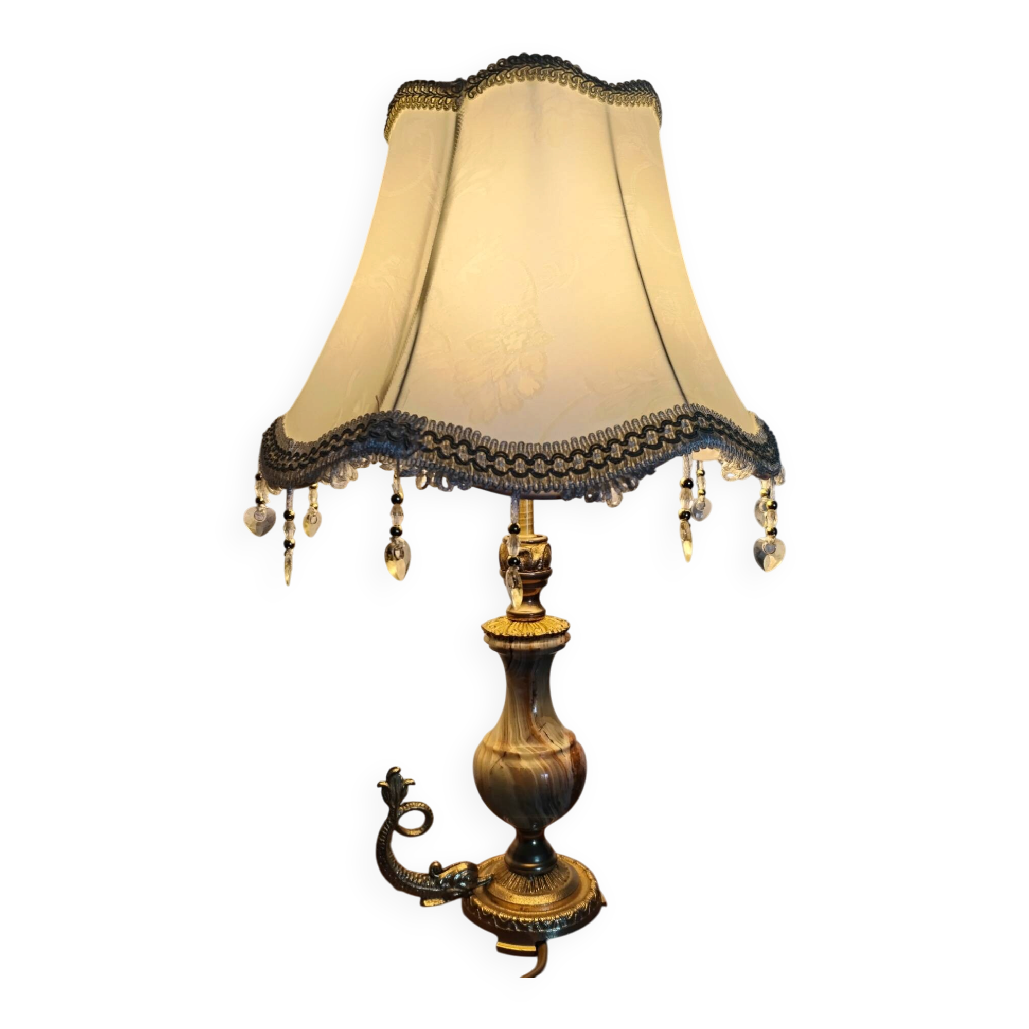 Lampe de table vintage en onyx et laiton, Italie