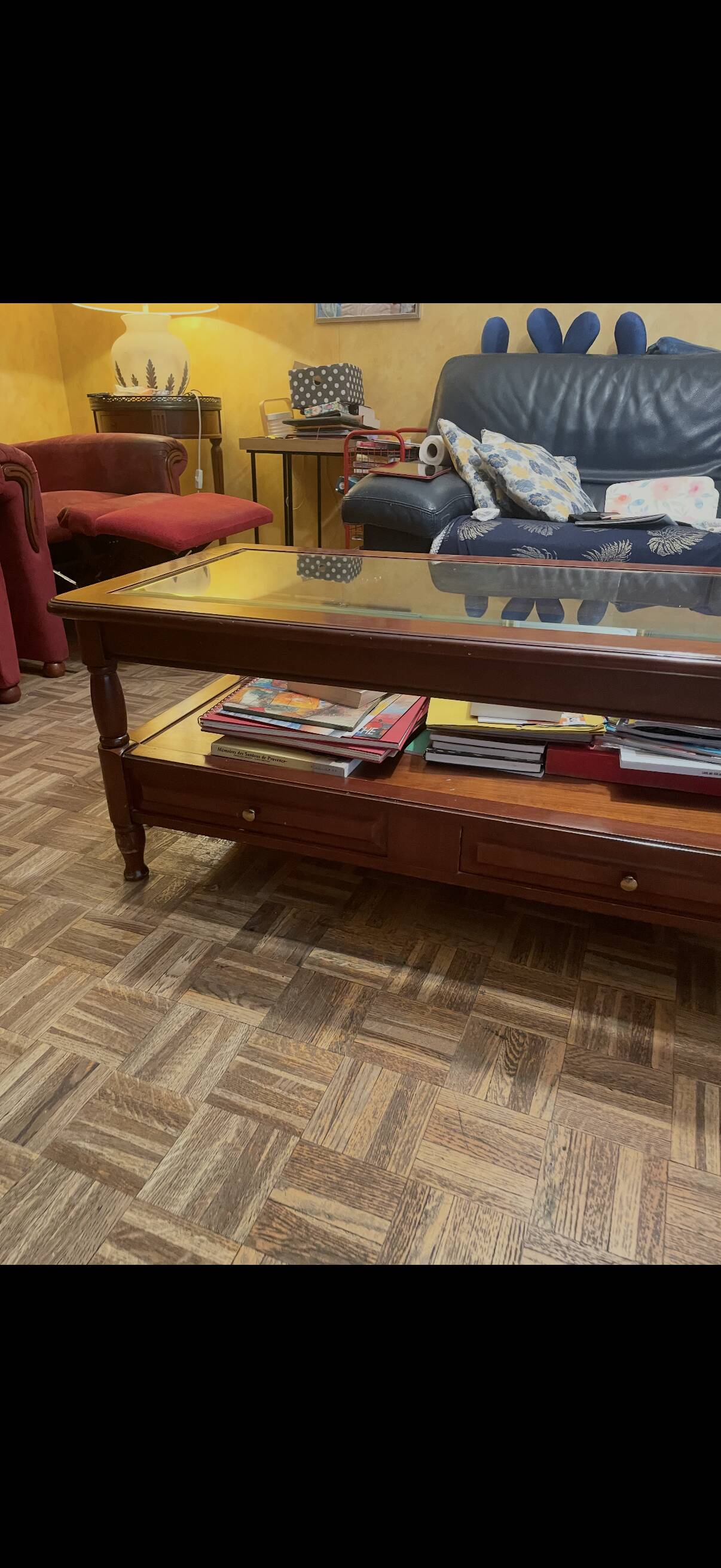 Wood and glass coffee table