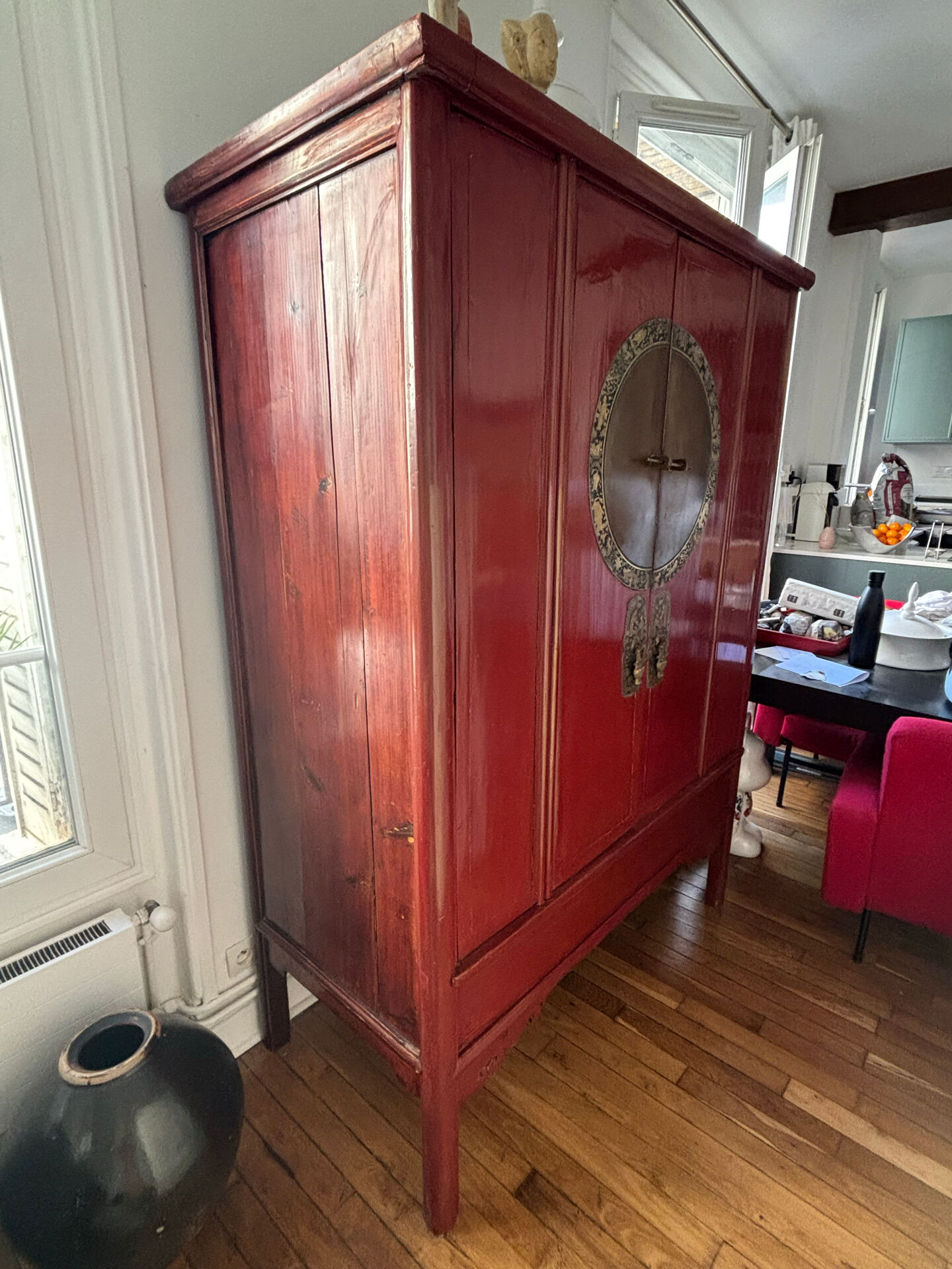 19th-century lacquered Chinese wedding armoire