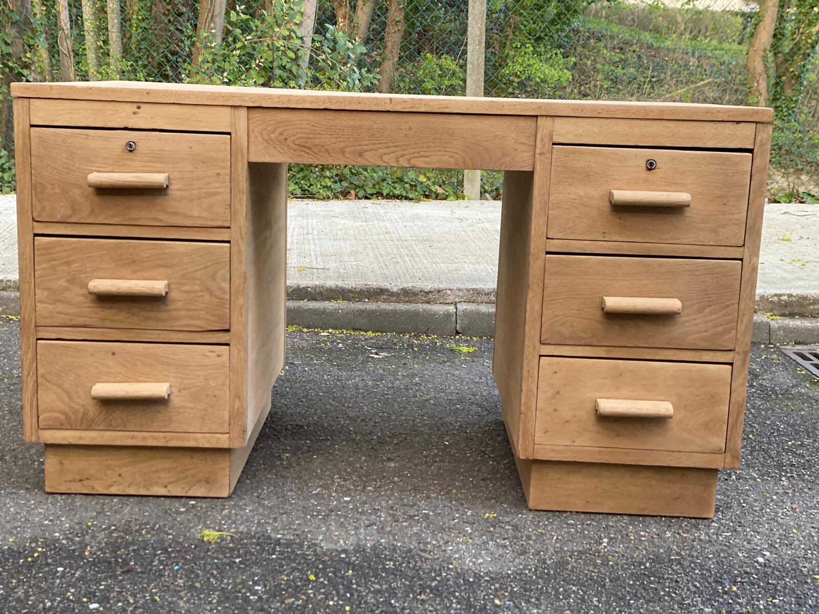 Bureau administratif extensible rénové en chêne du XIXème 130cm