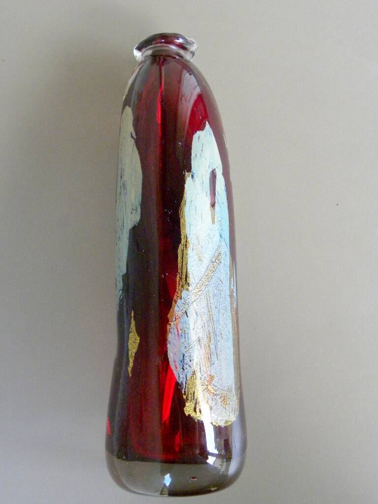 Verrerie d'art contemporaine, maitre verrier john a slatcher inclusion or & argent