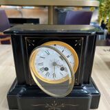 Napoleon III style fireplace clock in black marble and bronze