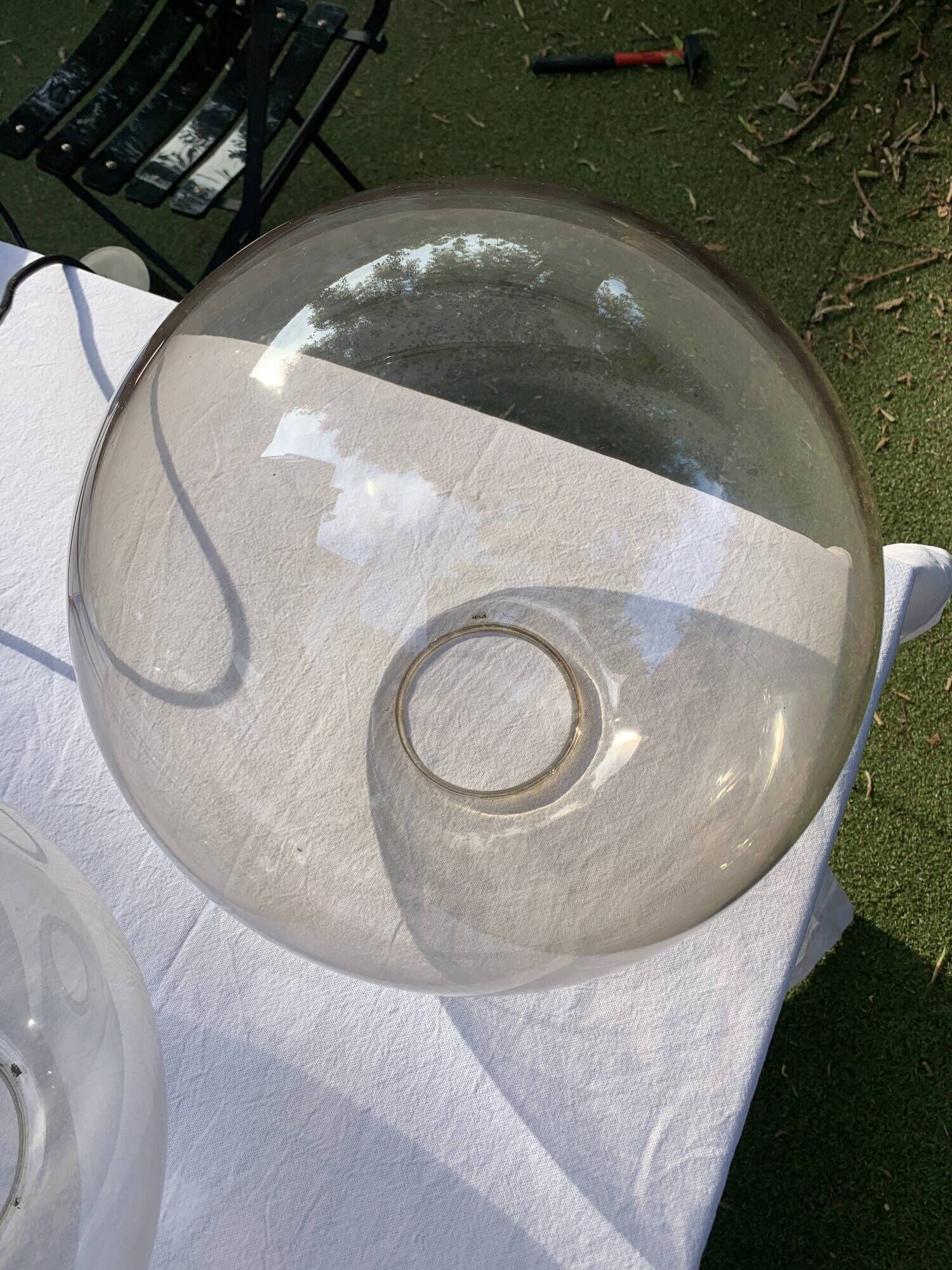 Set of three suspensions in glass and brass Limburg 70s