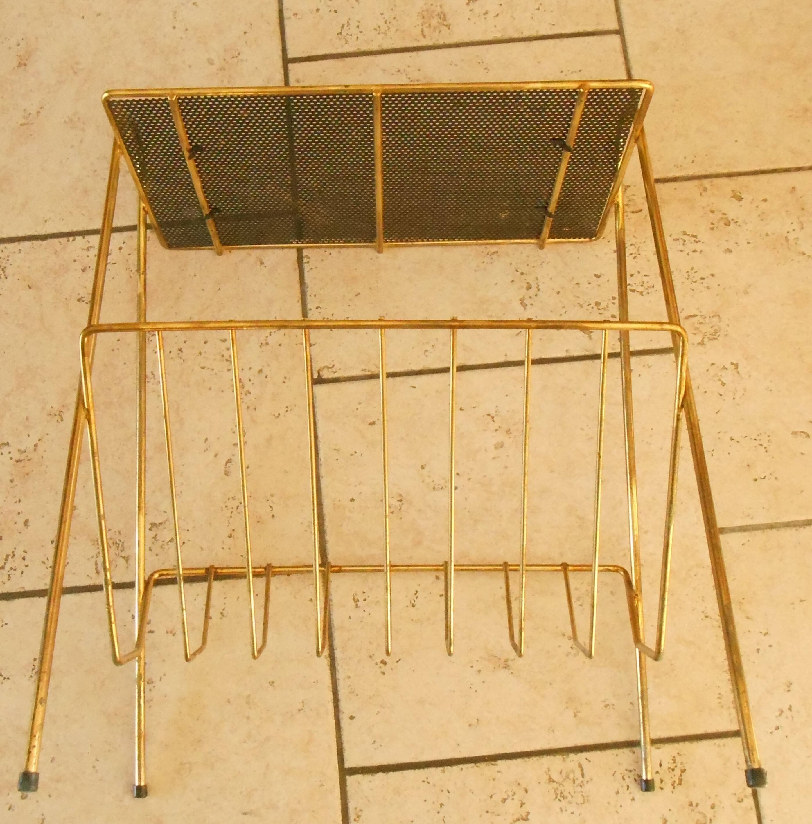 Vintage 60s End Table Magazine Rack Matégot Style