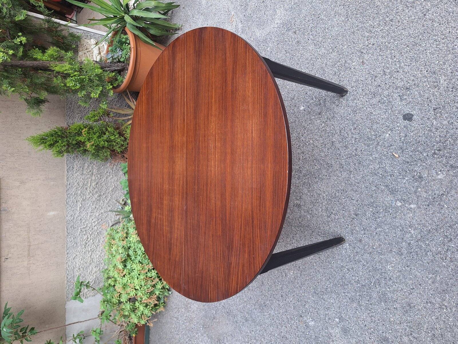 Table à manger en bois avec plateau rond extensible, années 1950