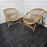 Paire de fauteuils en rotin des années 60
