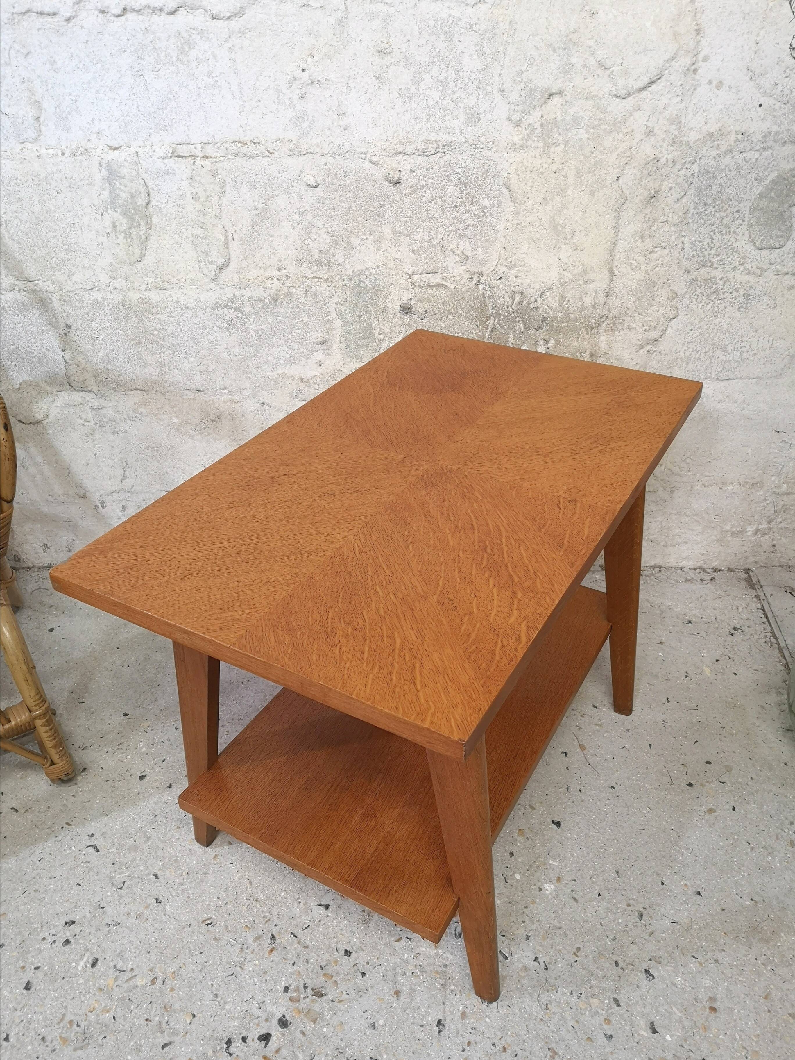 Coffee table vintage compass foot 50 60 oak