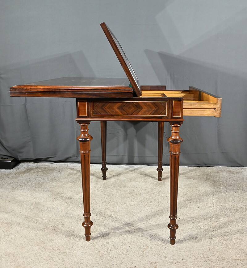 Marquetry system table, louis xvi style – 2nd half of the 19th century