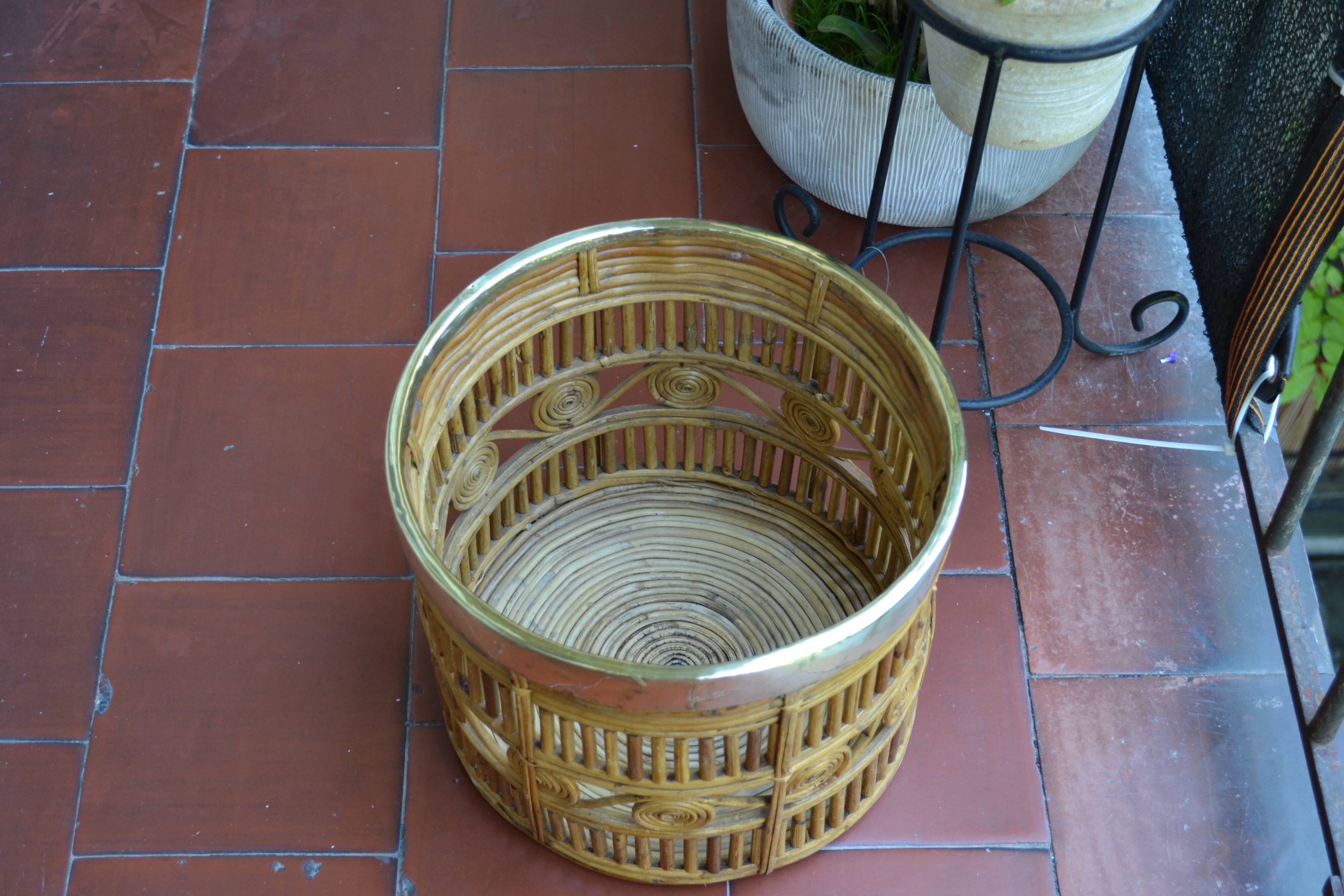 Bamboo and brass basket circa 1960 italy