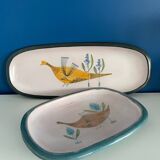 Set of 2 ceramic dishes signed Yvon Roy