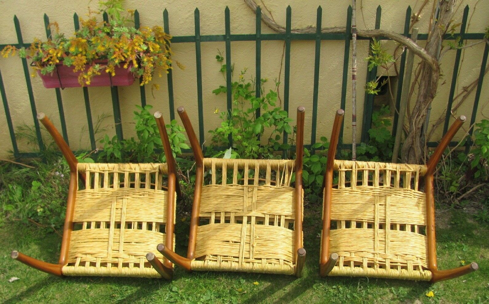 Three Scandinavian chairs - seated in braided rope