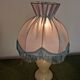 Pair of marble bedside lamps with blue satin fringed shades