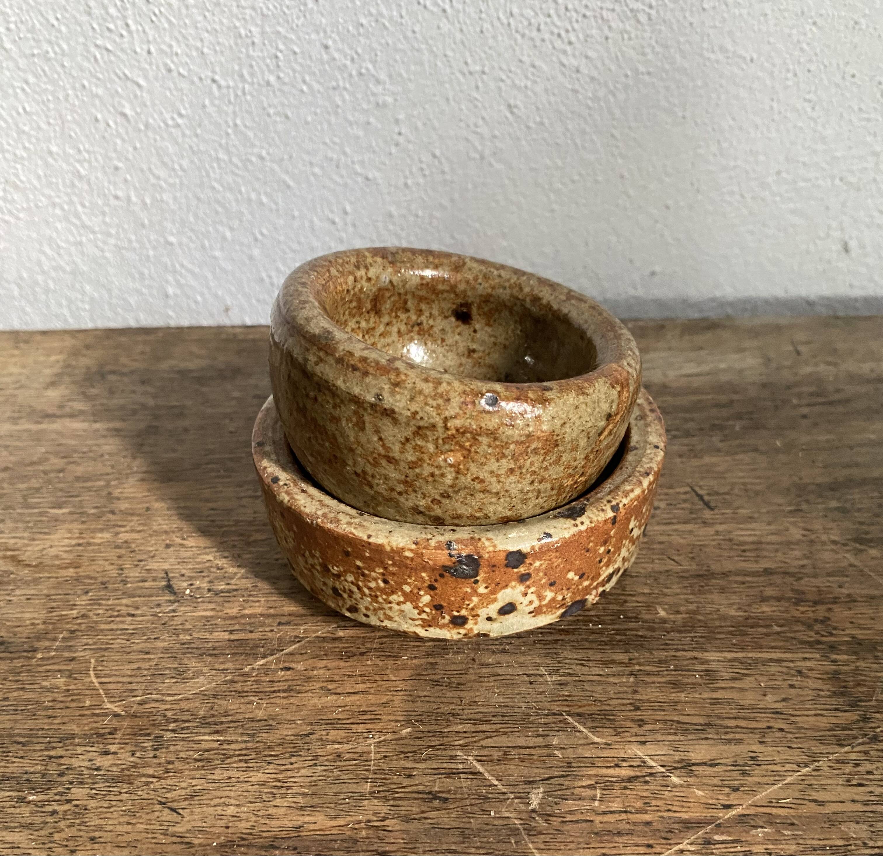 Duo of mini ramekins, stoneware, pyrite