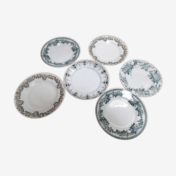 six plates mismatched earthenware