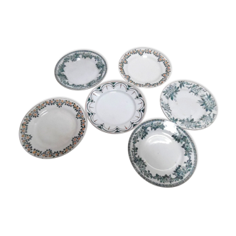 Six assiettes dépareillées en faîence