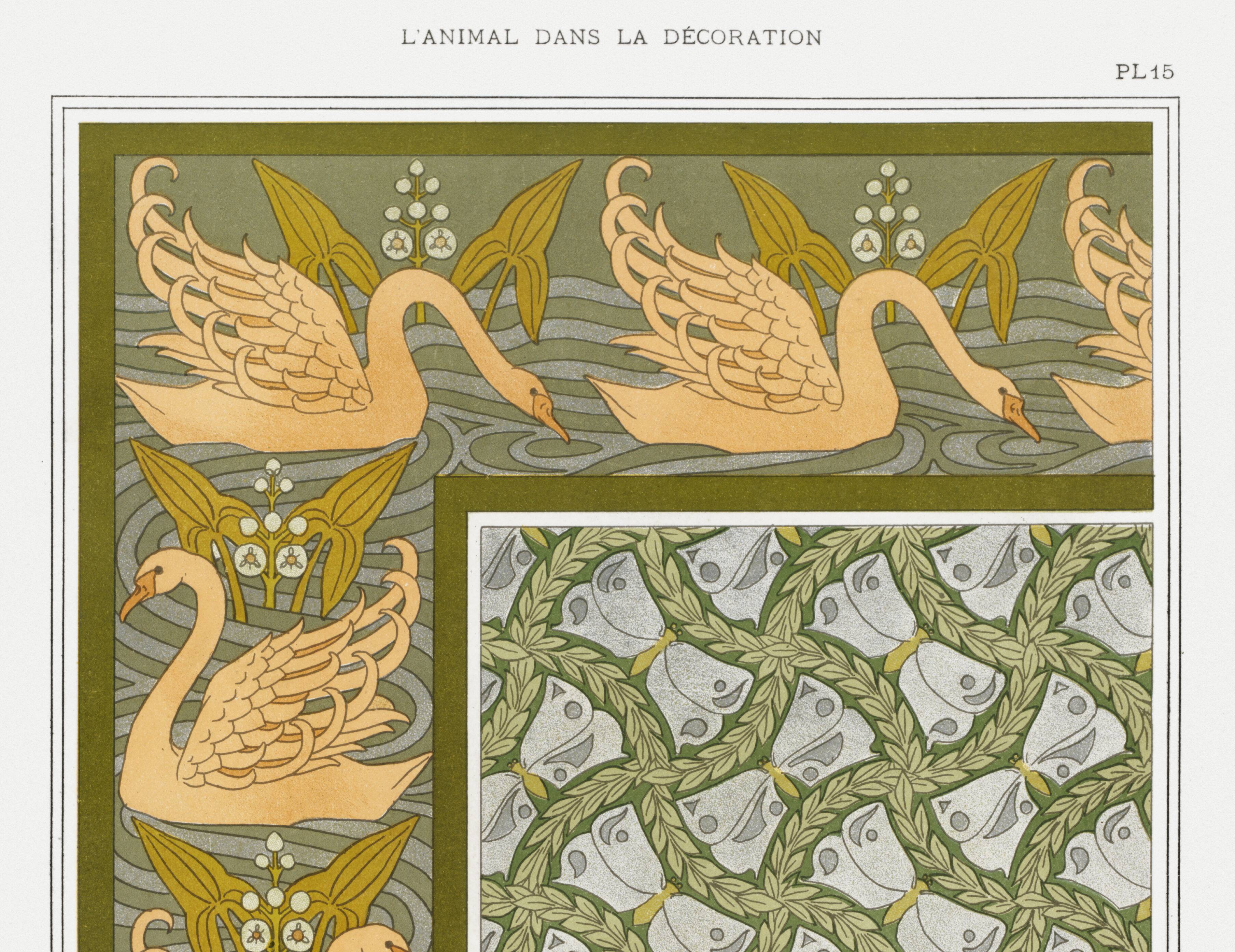 Poster “Swans and Stags”, after an Art Nouveau lithograph from 1897
