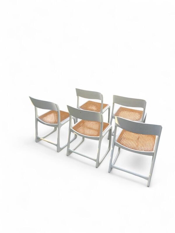 Ensemble de 5 chaises Baumann modèle ''Traineau'' blanches