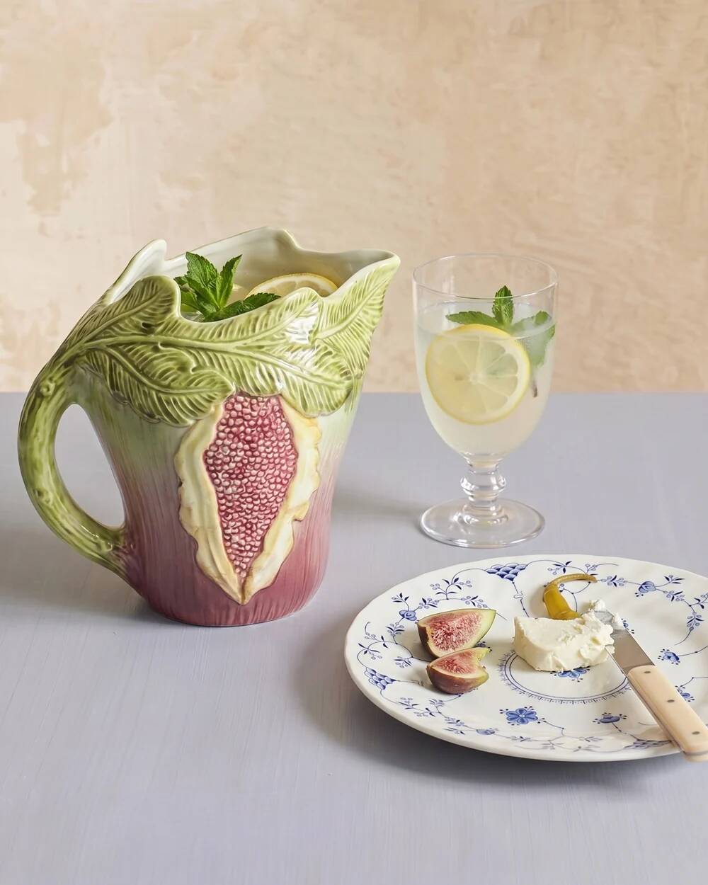 Rare vintage Italian majolica pitcher or jug in the shape of a fig.