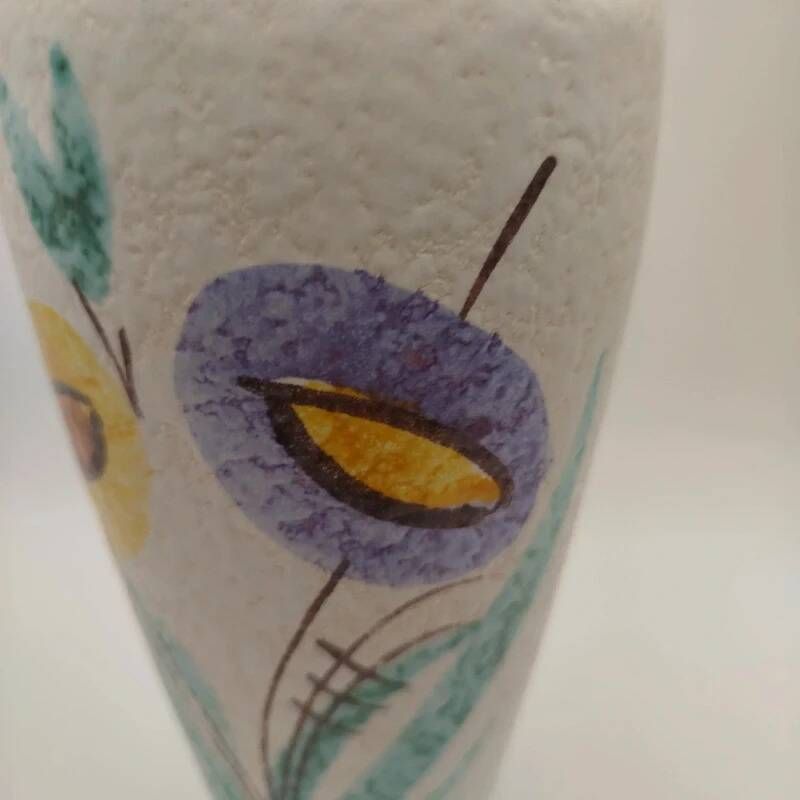 Vintage ceramic vase with floral decoration in Vallauris style from the 1960s retro.