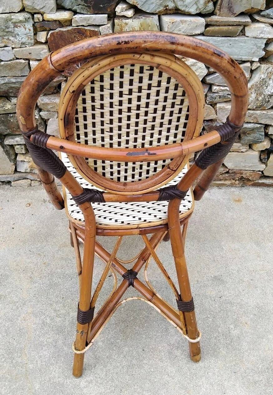 Pair of Vintage Wooden and Woven Plastic Bistro Chairs