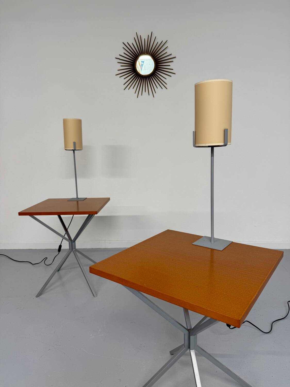 Side table / bedside table with designer lighting, Ligne Roset metal and wood