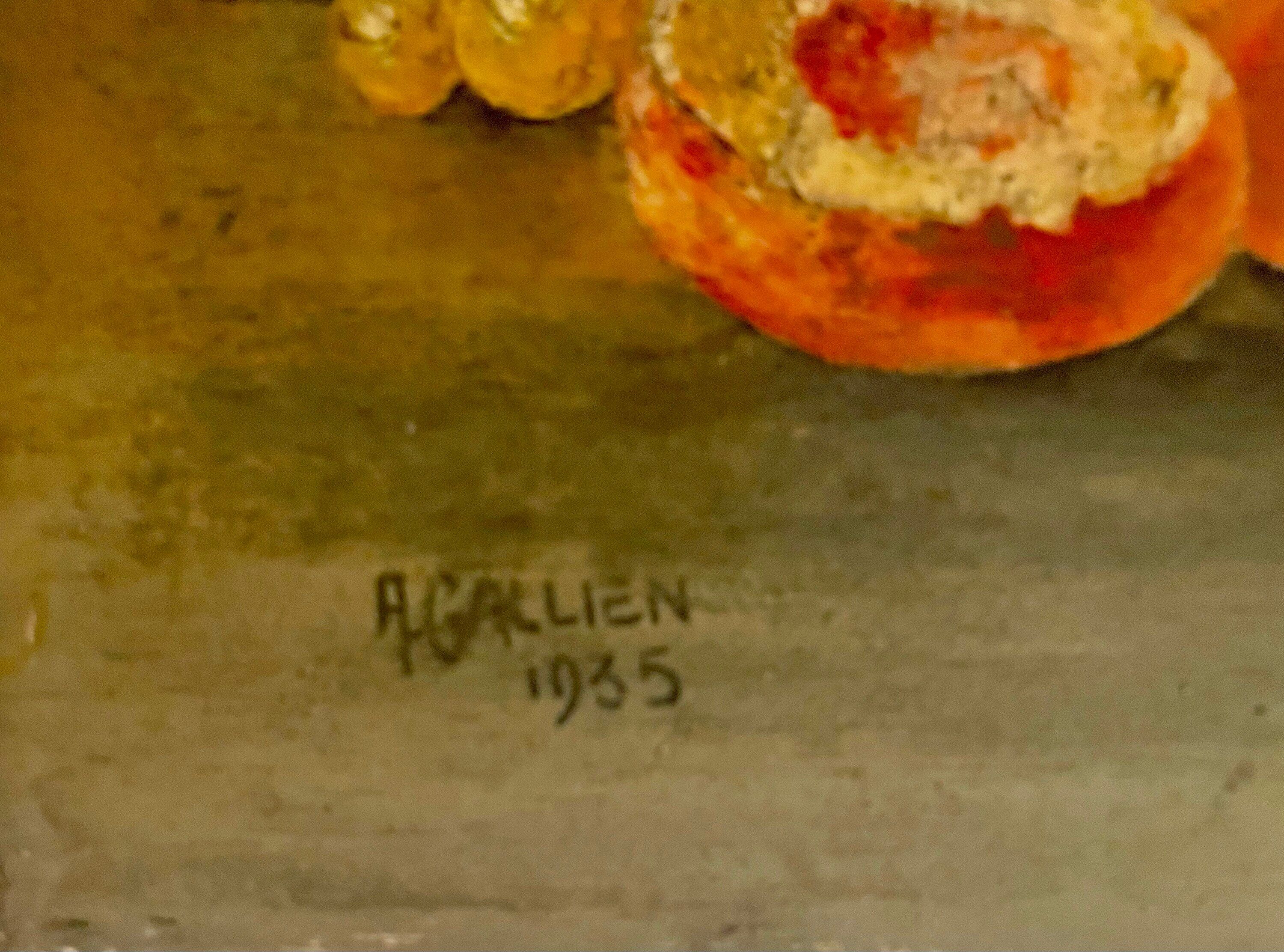 1930s french oil painting on wood, still life with fruits and vegetables