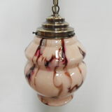 Art Deco hanging lamp with marbled salmon-coloured shade