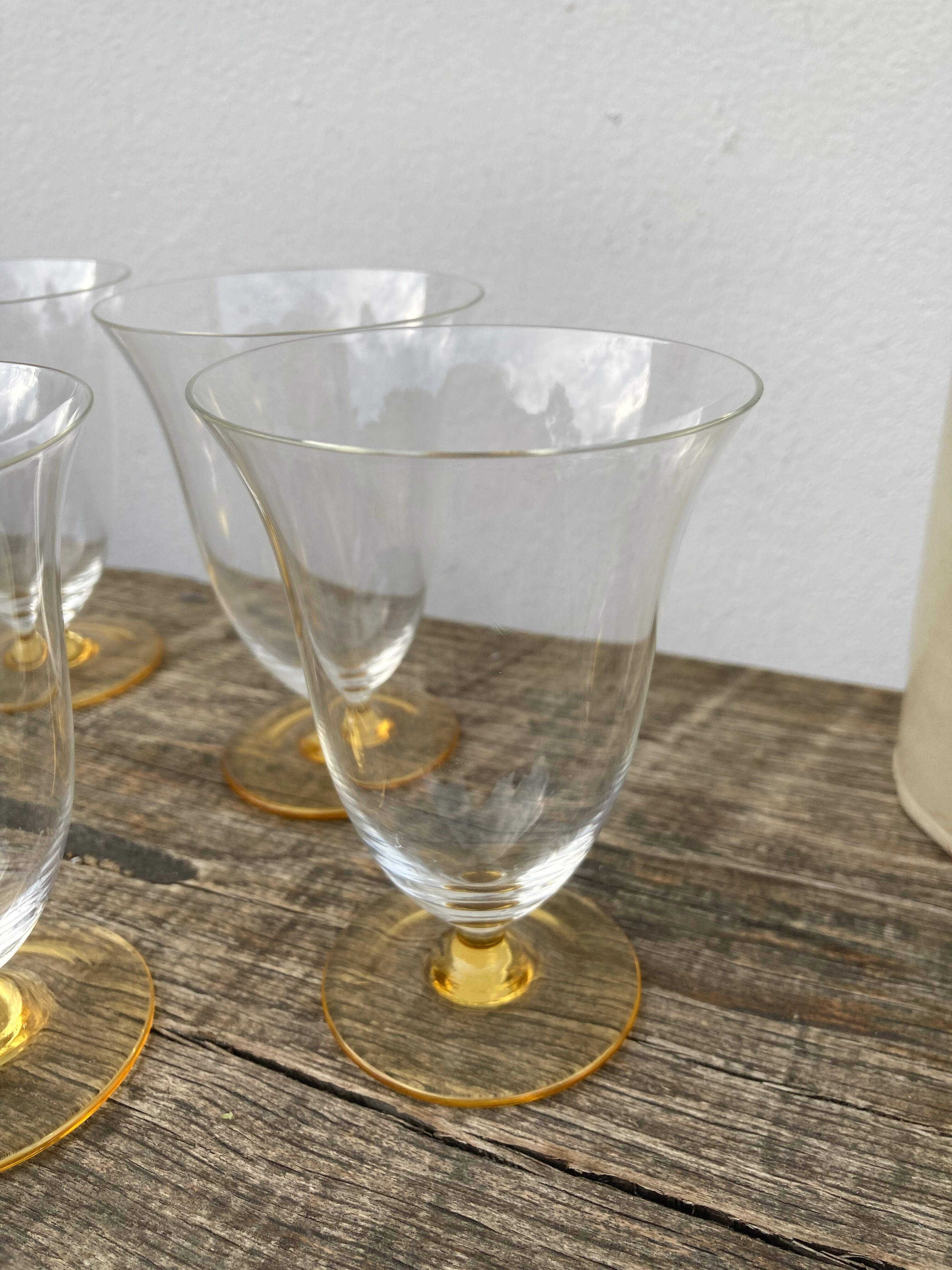 7 glasses with crystal stemmed yellow feet / cups