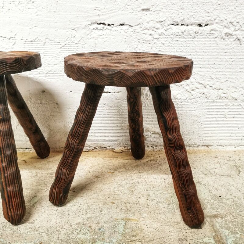 Carved wooden tripod stool