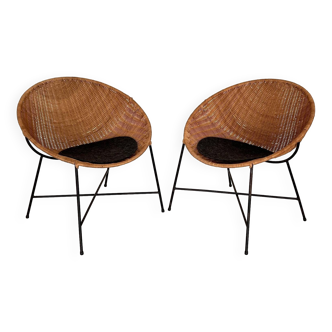 Paire de fauteuils lounge en rotin, Italie, années 1970