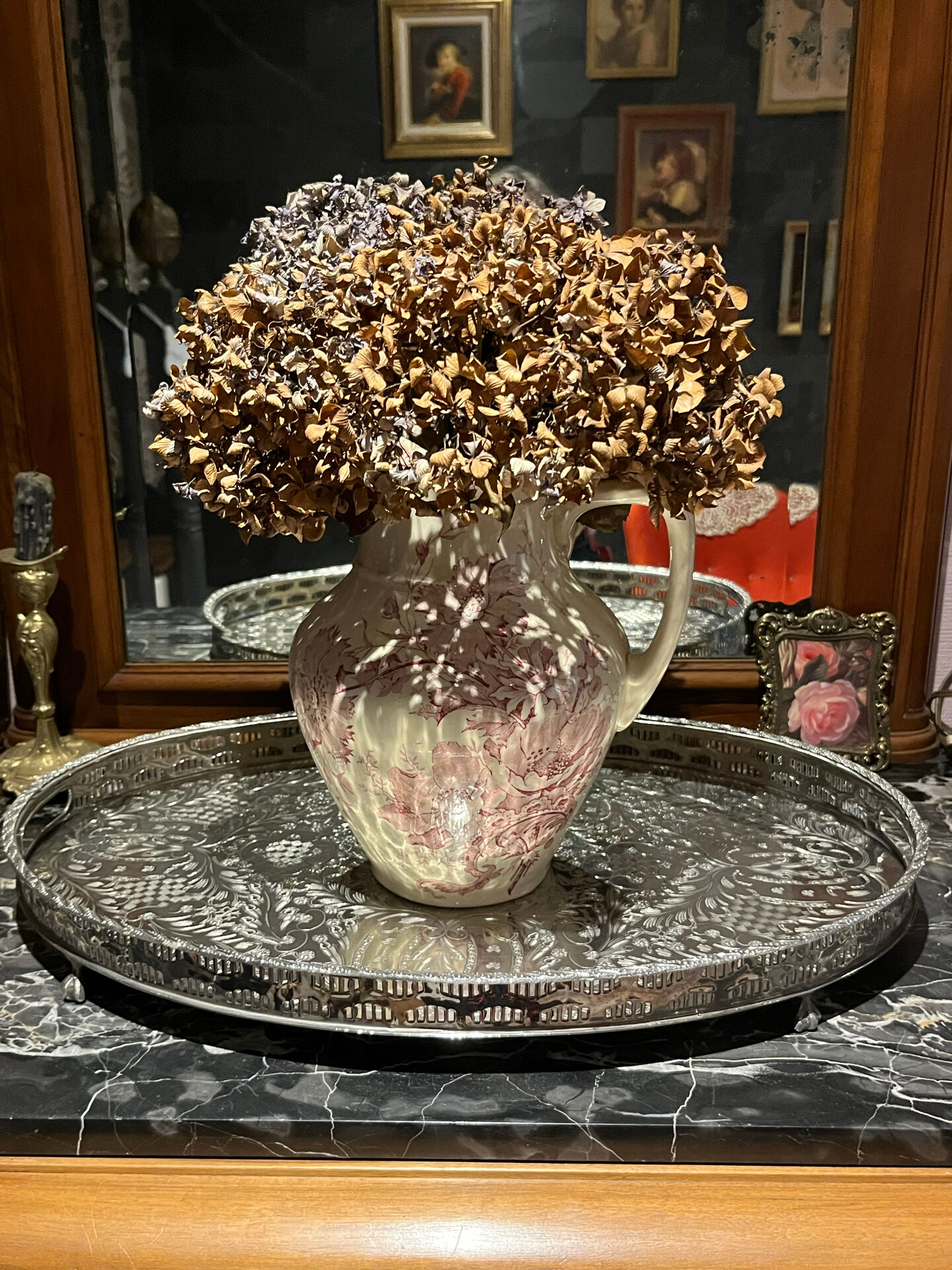 Large silver metal tray