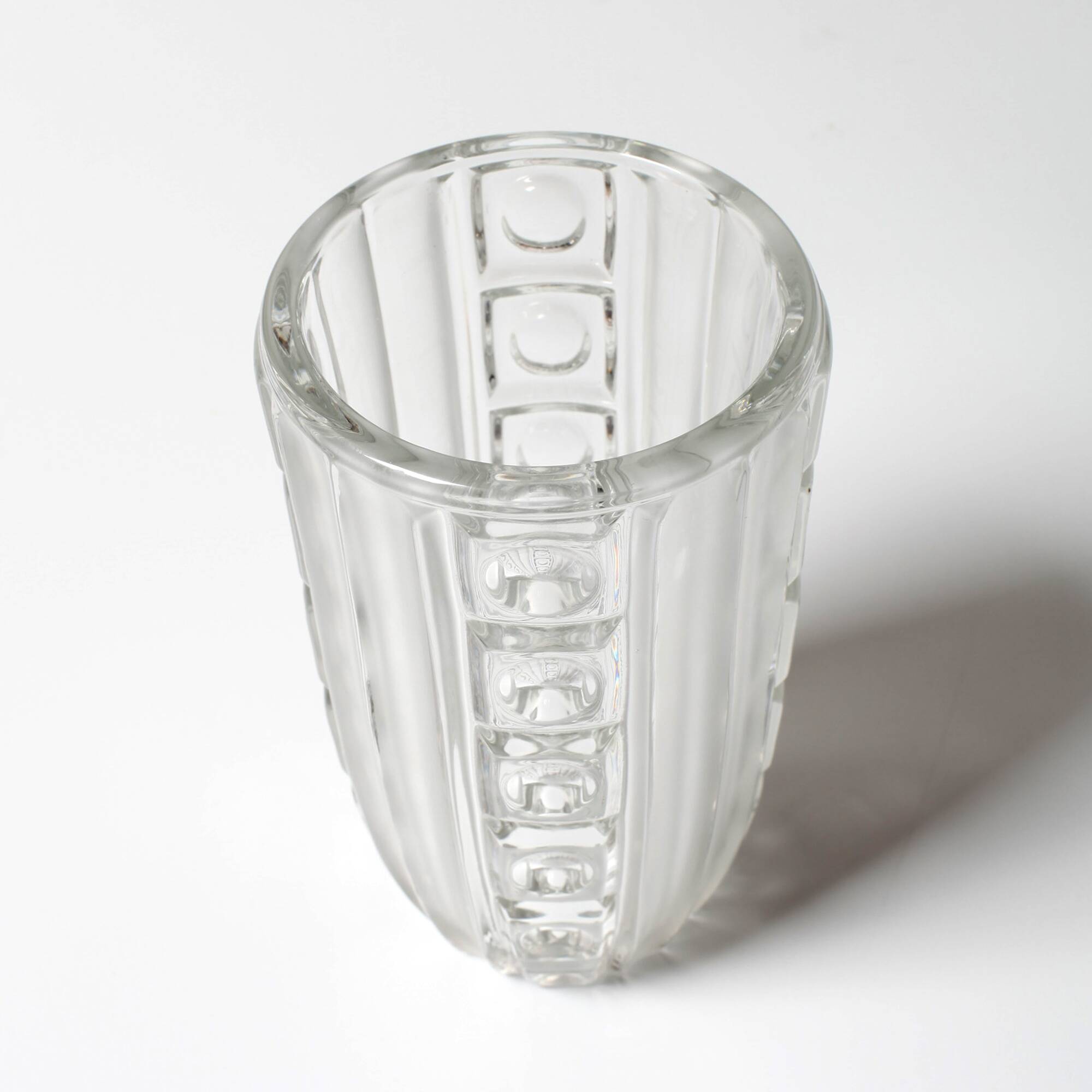 Vintage Clear Pressed Glass Vase / Bohemia Glass / 1950s