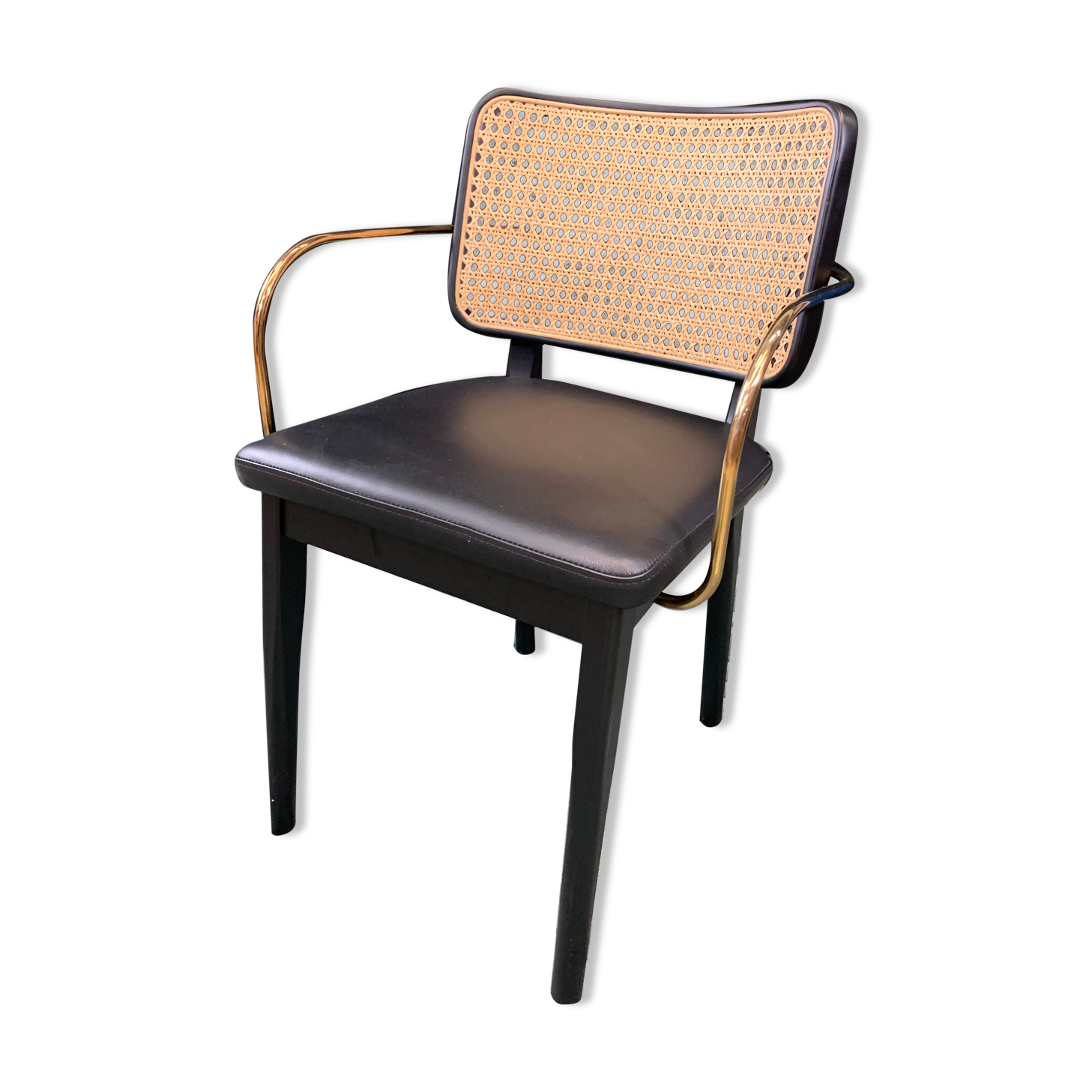 Cannage chain wood black leather black with armrests