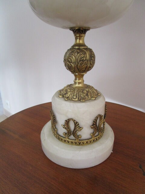 Large antique lamp in alabaster and bronze