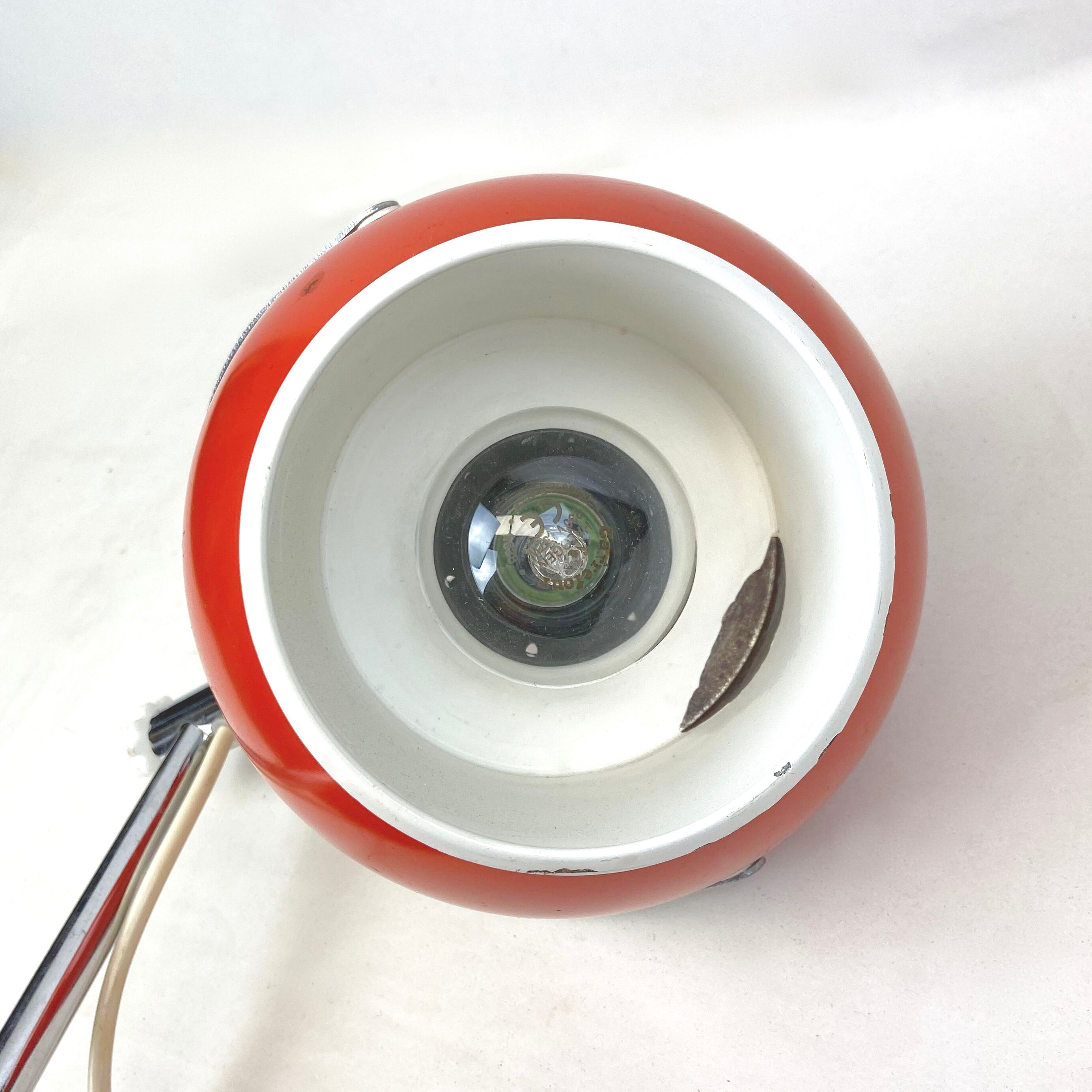 1960 - Italian orange eyeball desk lamp - adjustable globe
