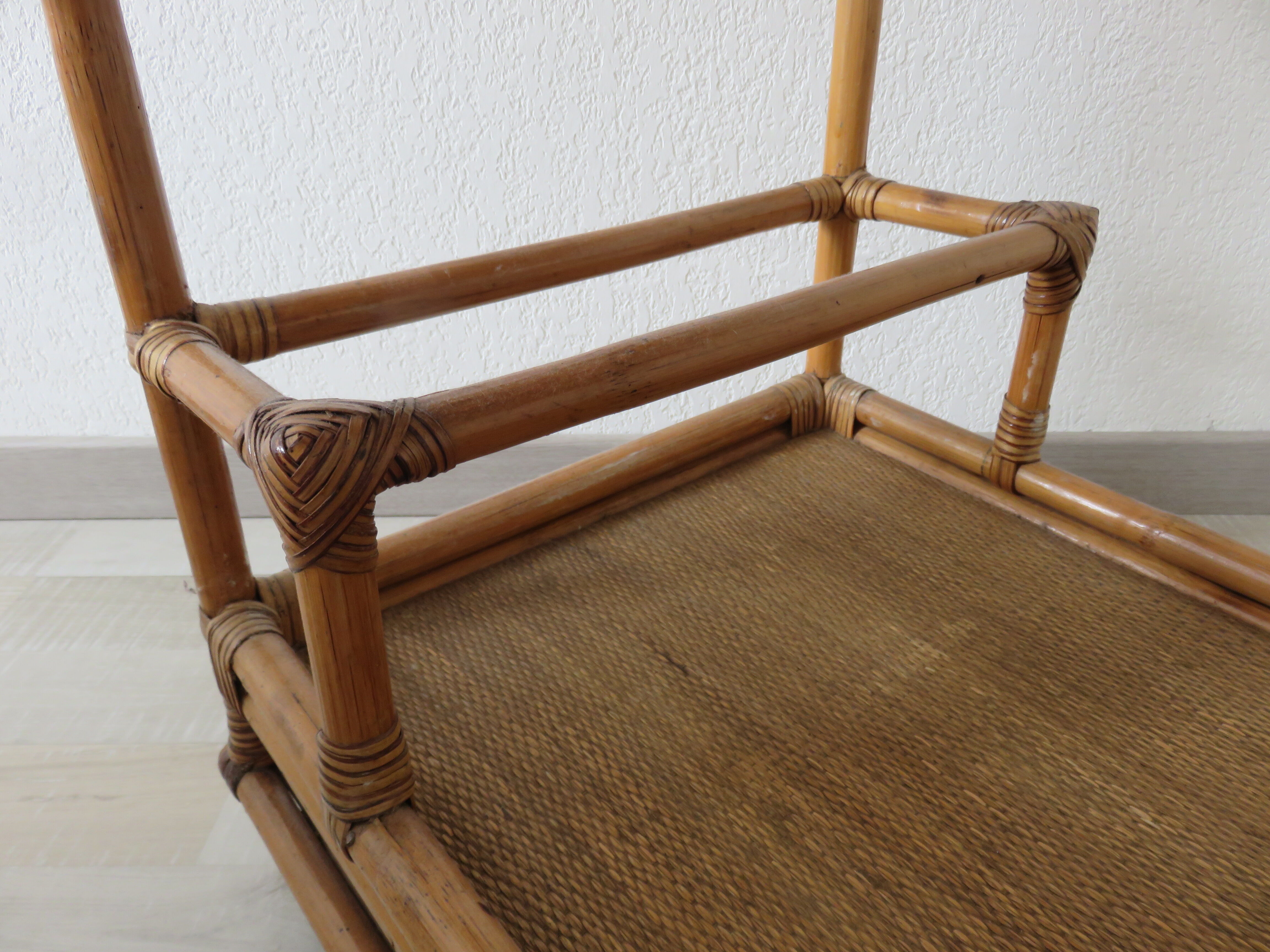 Rolling table, bamboo rattan service 70s