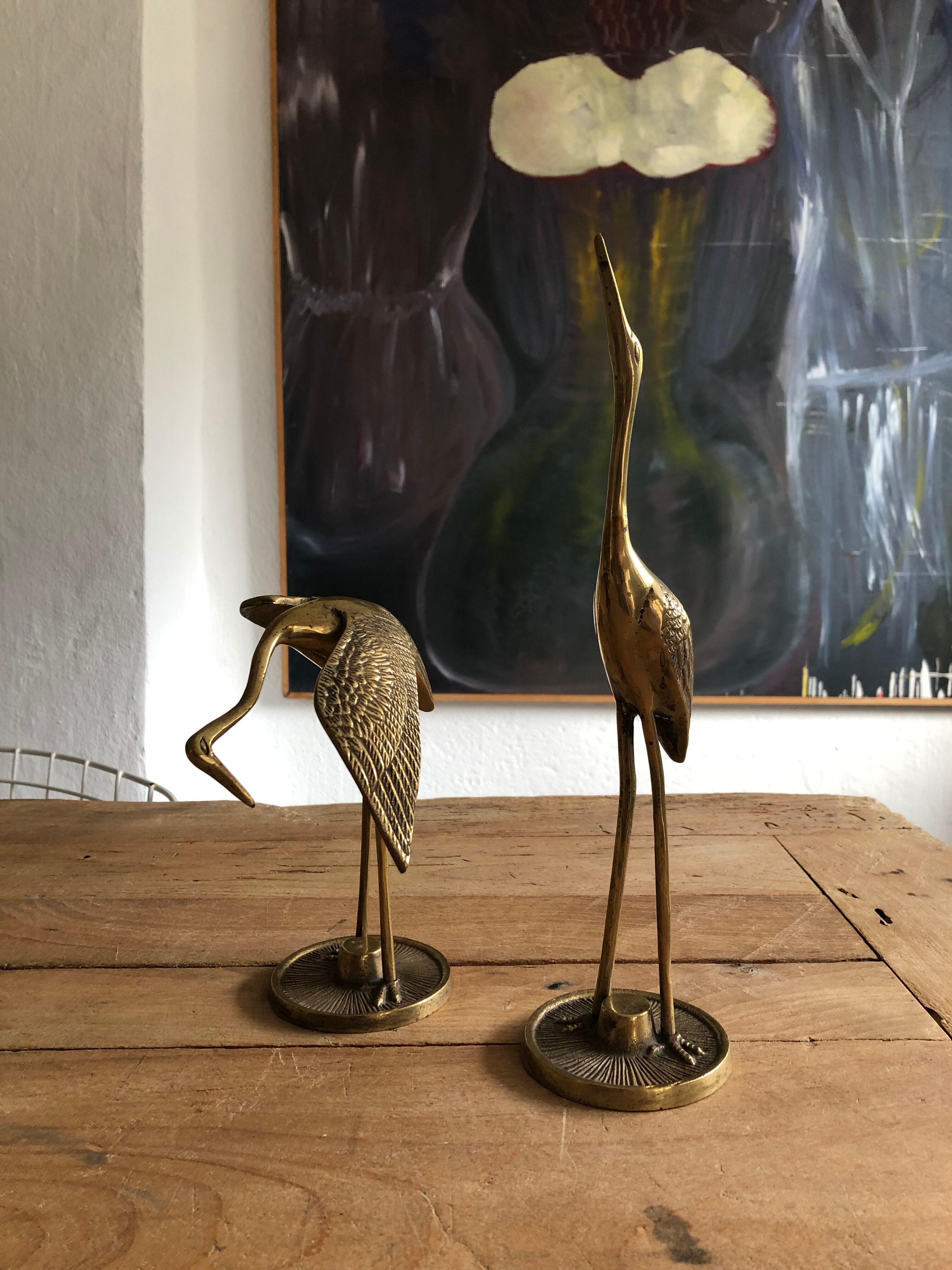 Vintage brass heron duo