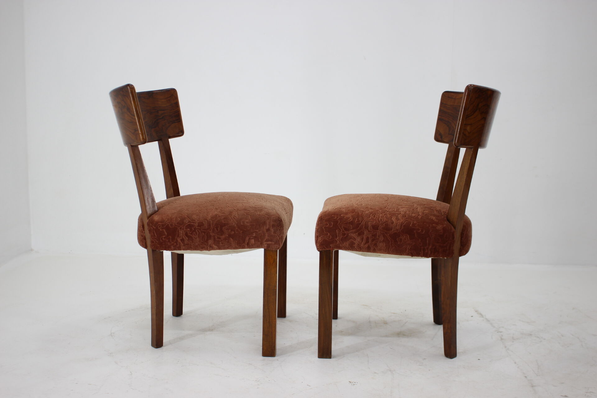 1930s art deco dining chairs in walnut, czechoslovakia