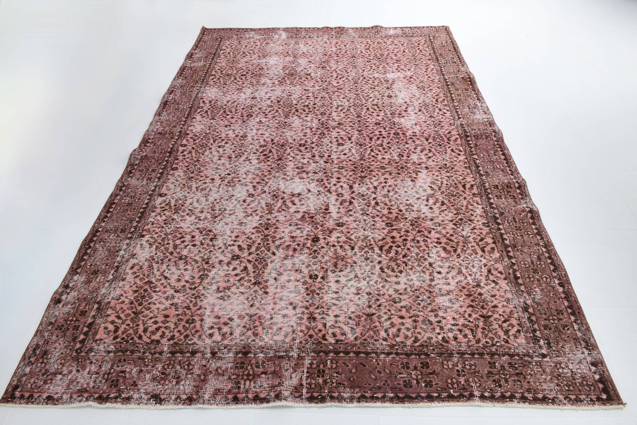 Vintage Pink & Brown Bordered Style Rug, 203x299Cm