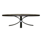 Vintage oval coffee table in brutalist style made of slate and wrought iron.