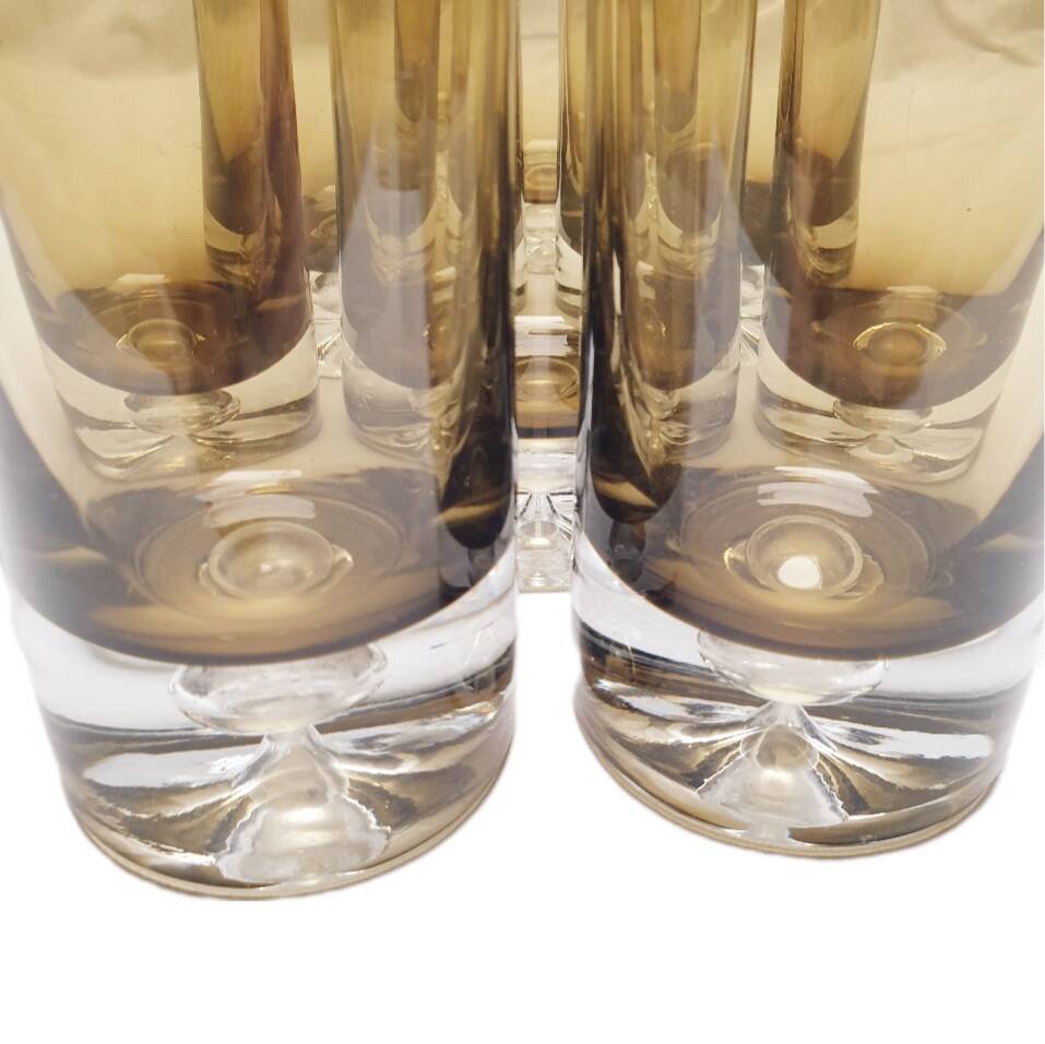8 water glasses in smoked glass with pierre schneider inclusion 70's