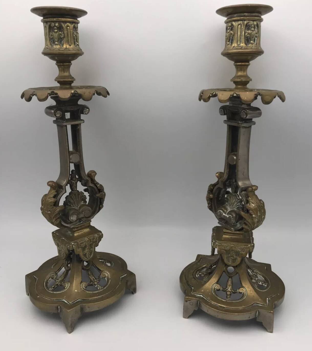 Pair of antique bronze candlesticks from the 19th century
